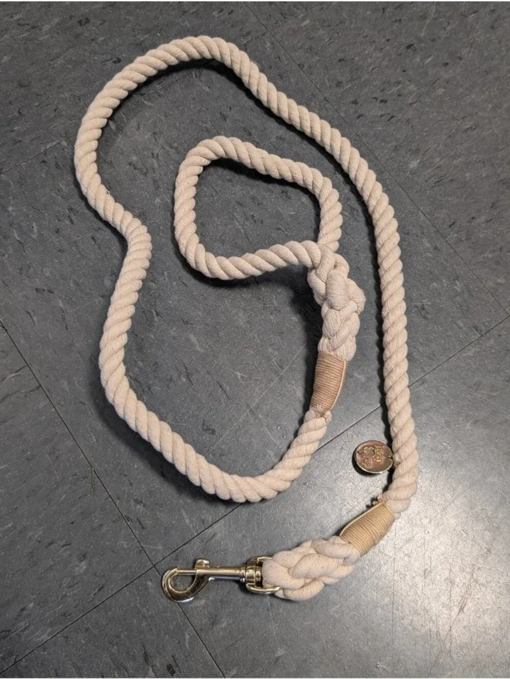 Lucky Pup Cotton Rope Dog Leash Cream Gold Hardware Handcrafted Under 2 pk